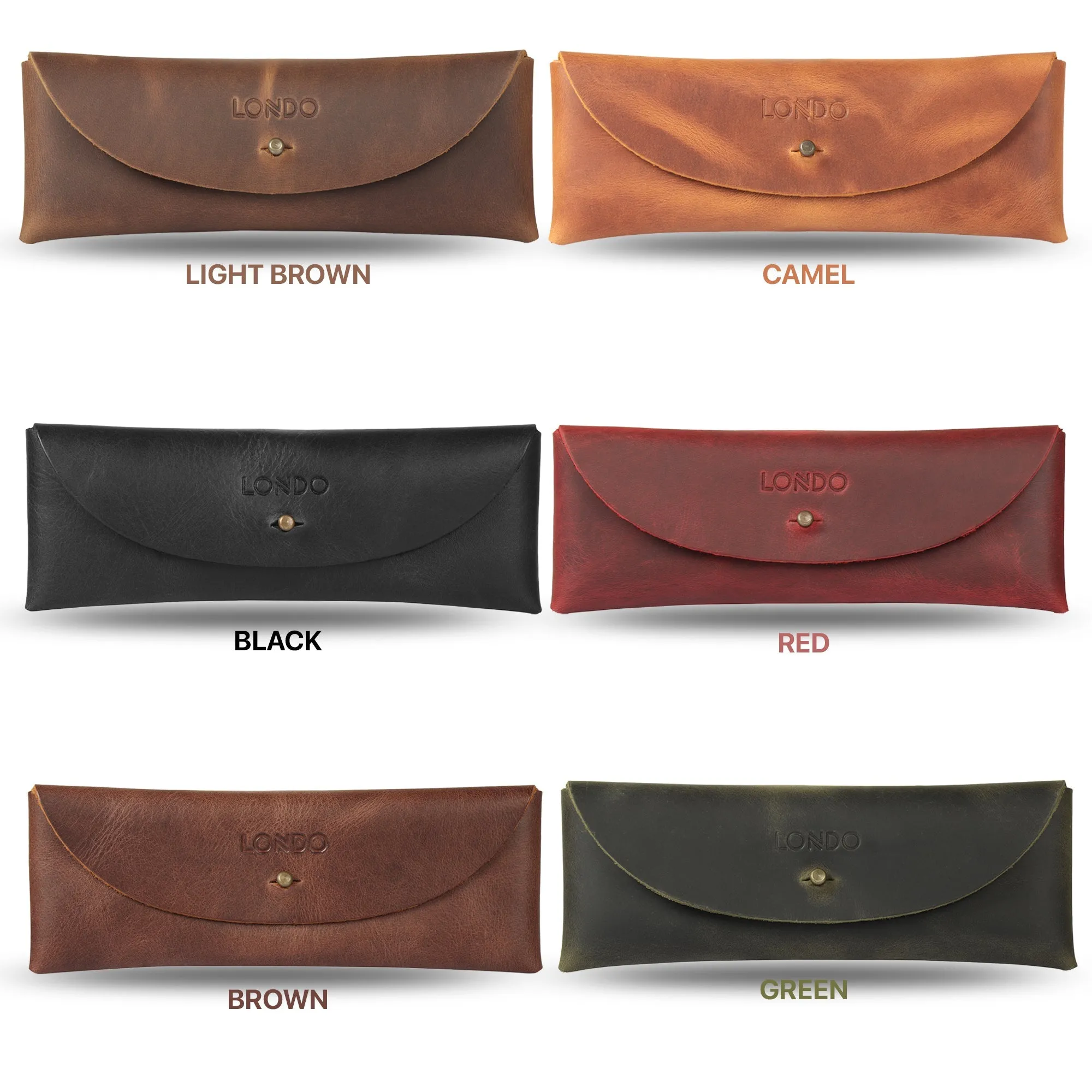 Londo Top Grain Leather Pen Case with Metal Snap Fastener, Pencil Pouch Stationery Bag