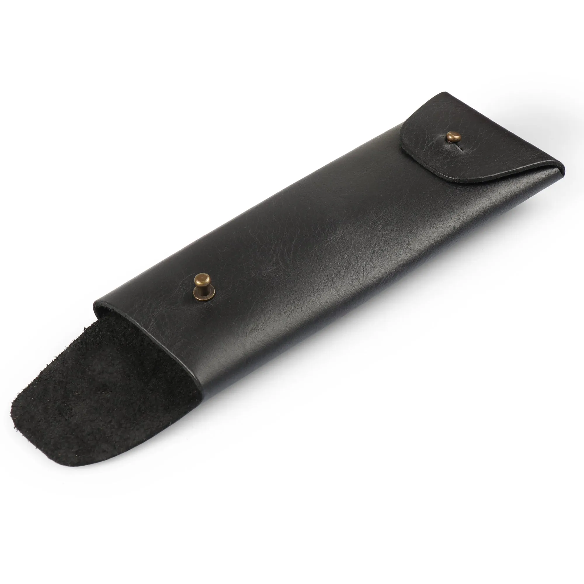 Londo Top Grain Leather Pen Case with Metal Snap Fastener, Pencil Pouch Stationery Bag