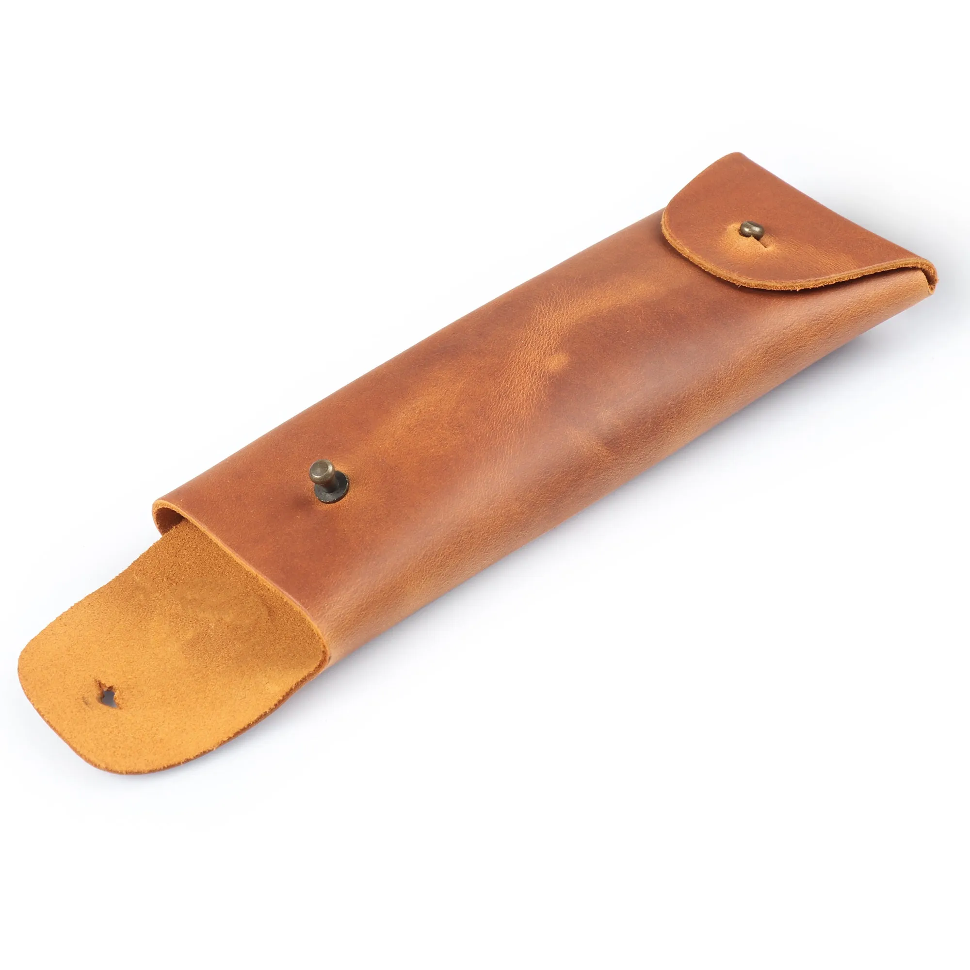 Londo Top Grain Leather Pen Case with Metal Snap Fastener, Pencil Pouch Stationery Bag