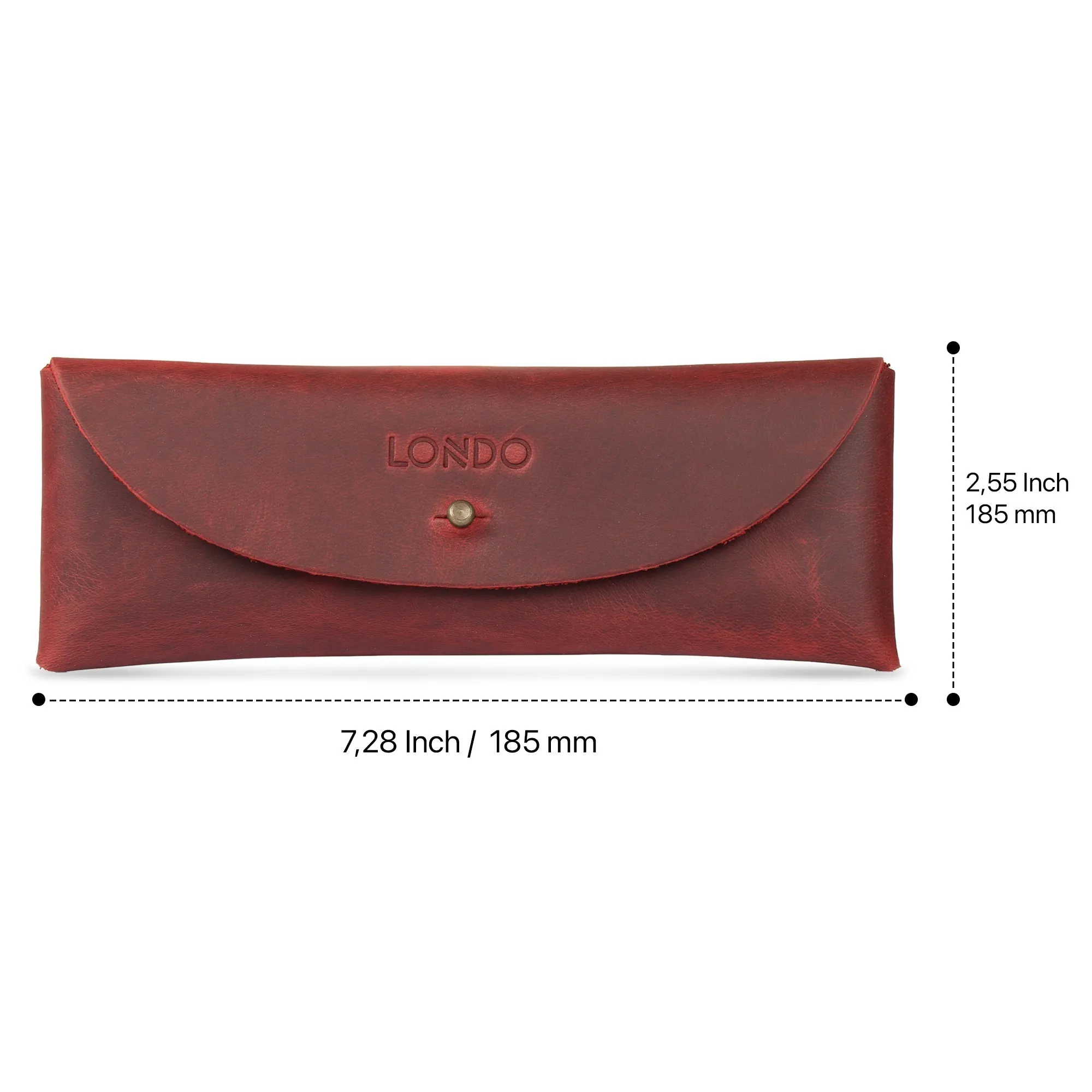 Londo Top Grain Leather Pen Case with Metal Snap Fastener, Pencil Pouch Stationery Bag