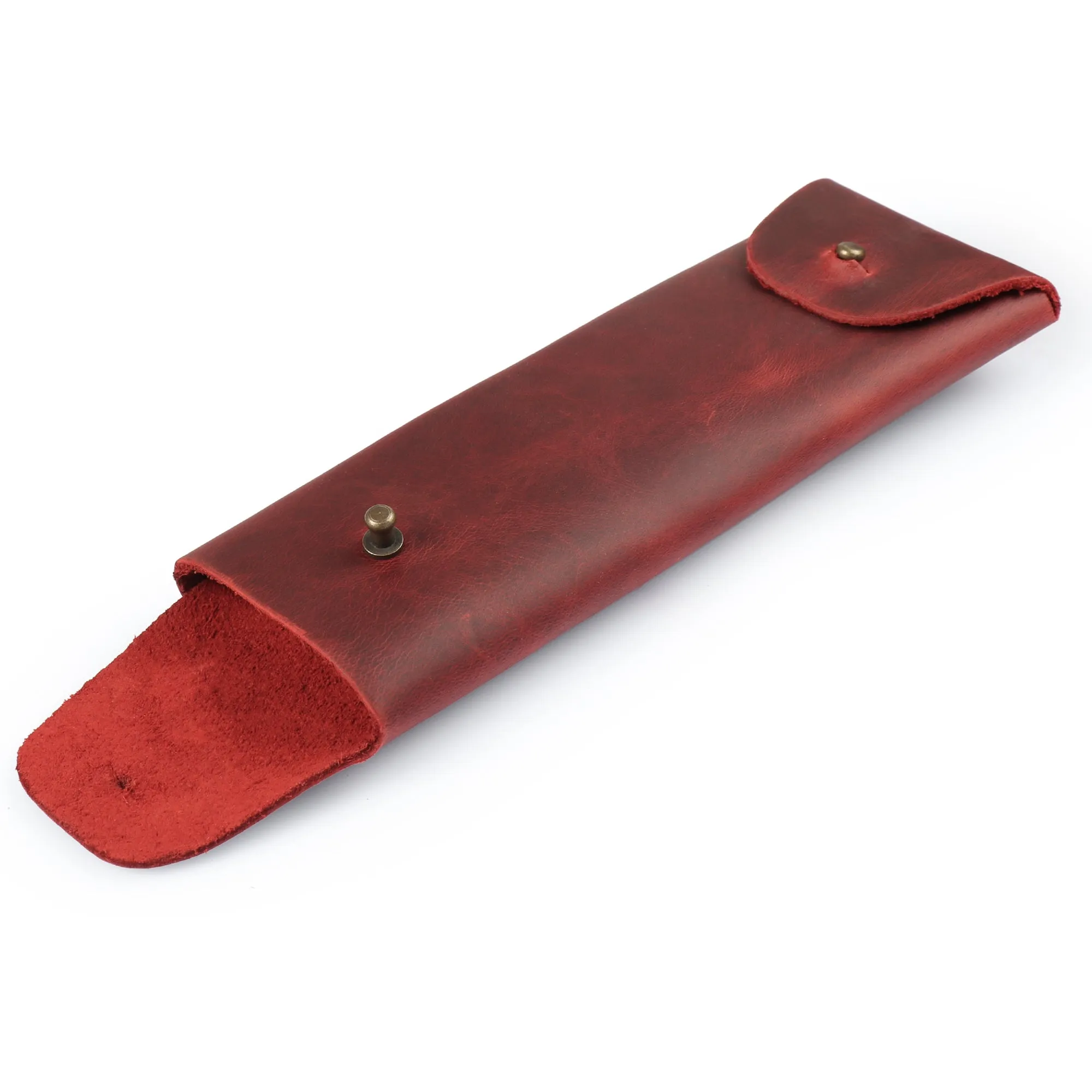 Londo Top Grain Leather Pen Case with Metal Snap Fastener, Pencil Pouch Stationery Bag