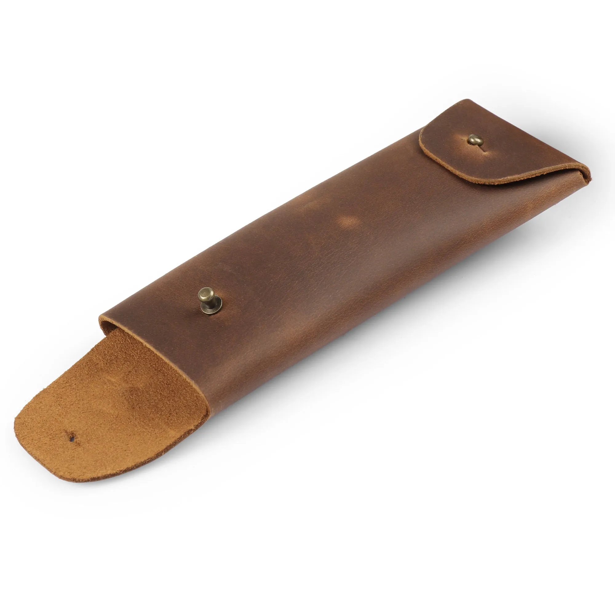 Londo Top Grain Leather Pen Case with Metal Snap Fastener, Pencil Pouch Stationery Bag