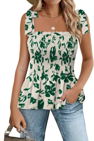 Micoson Ruffle Tank Tops for Women Summer Square Neck Sleeveless Tops Tie Shoulder Chiffon Blouse Babydoll Shirts Pink S