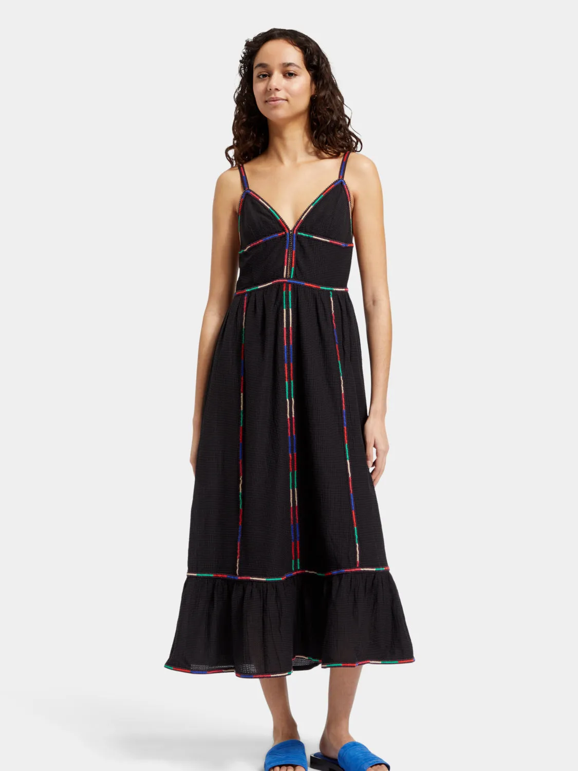 Multicolour embroidery maxi dress