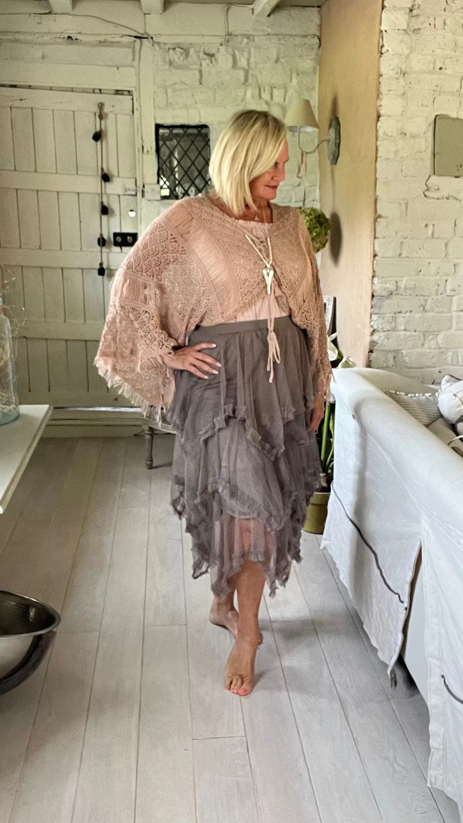 Naples Italian Womans Layered Mesh Tulle Skirt A-Line Tutu Skirt Casual Puffy Maxi Skirts Prom Skirt in Mocha