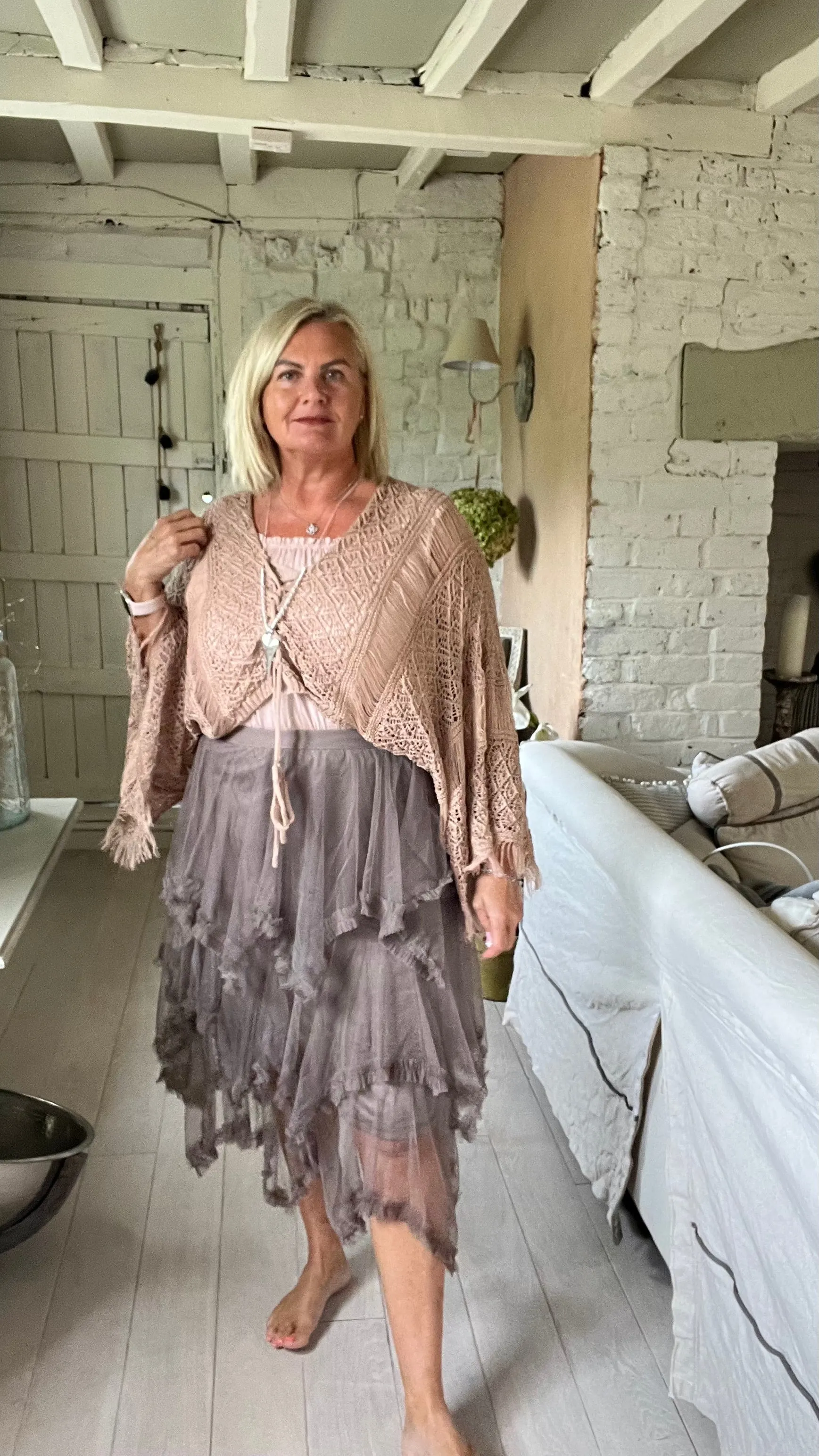Naples Italian Womans Layered Mesh Tulle Skirt A-Line Tutu Skirt Casual Puffy Maxi Skirts Prom Skirt in Mocha