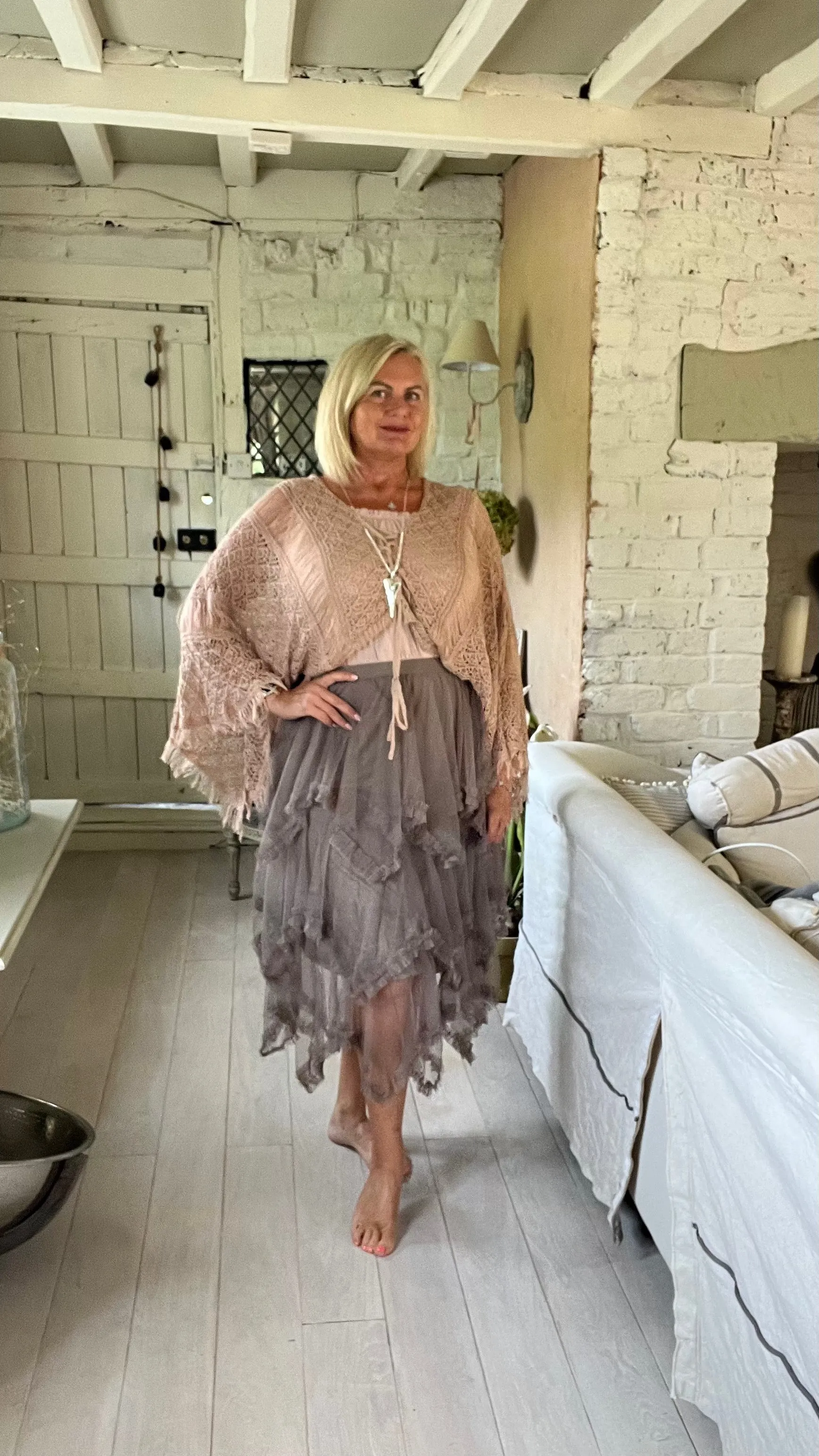 Naples Italian Womans Layered Mesh Tulle Skirt A-Line Tutu Skirt Casual Puffy Maxi Skirts Prom Skirt in Mocha