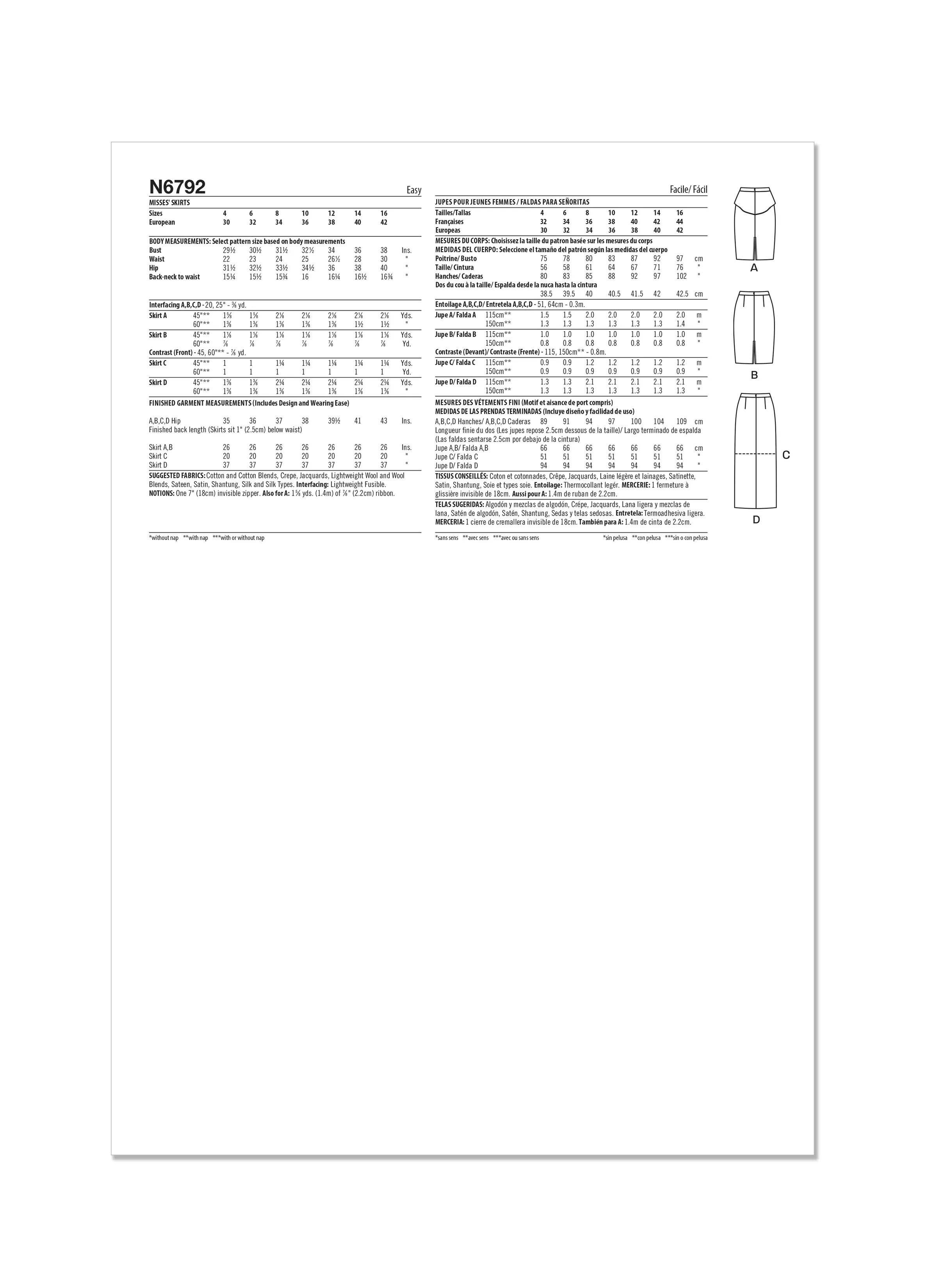 New Look sewing pattern 6792 Misses' Skirts