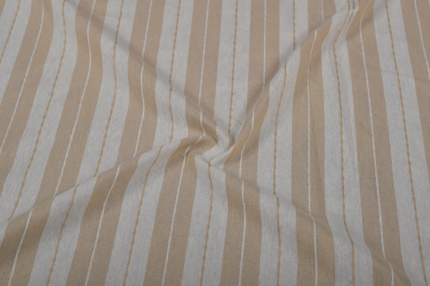 Off White & Beige Stripes Cotton Dobby Fabric