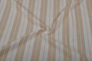Off White & Beige Stripes Cotton Dobby Fabric