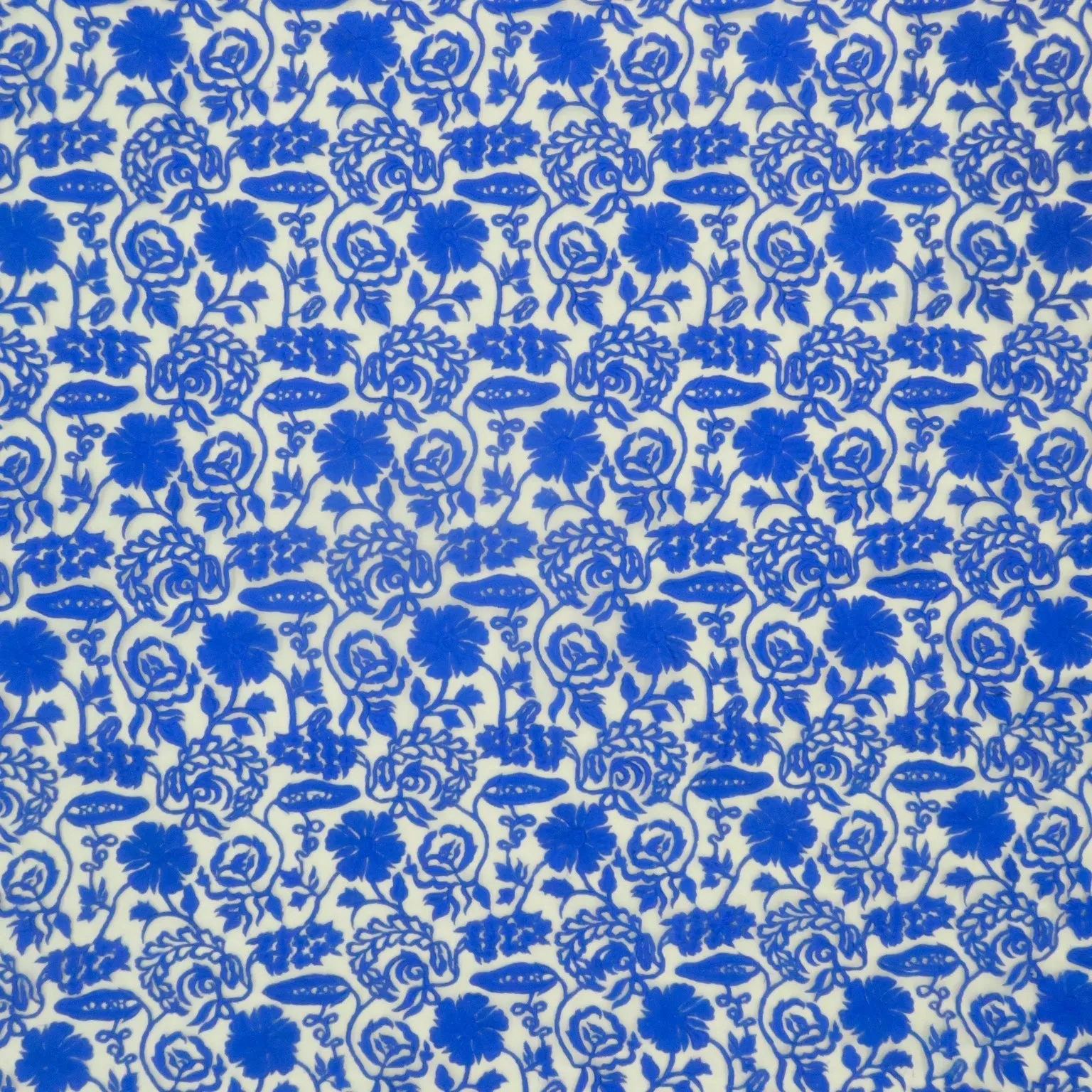 Off white Tulle With Blue Floral Design Embroidered Fabric