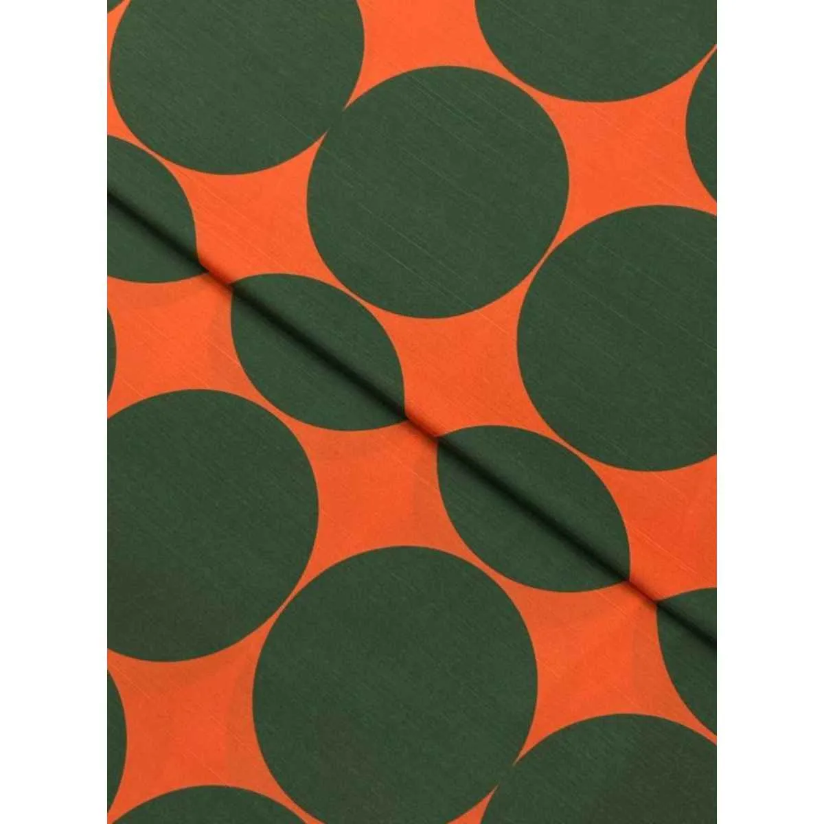 Orange And Green Polka Dot Print Silk Fabric