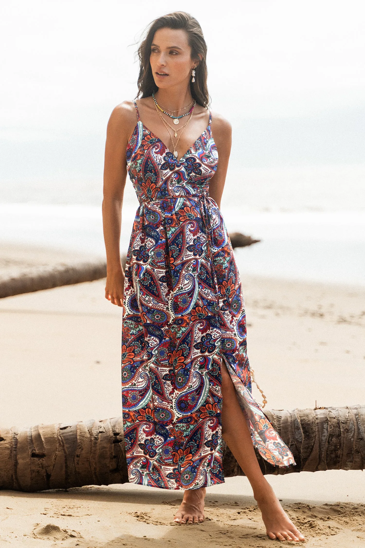 Paisley Print Belted Maxi Dress
