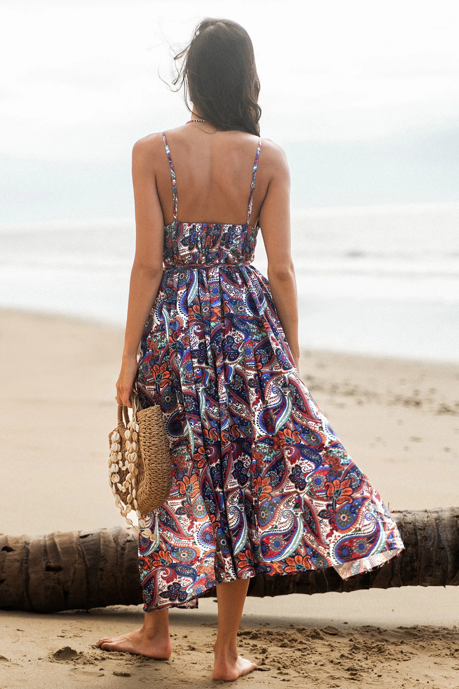 Paisley Print Belted Maxi Dress