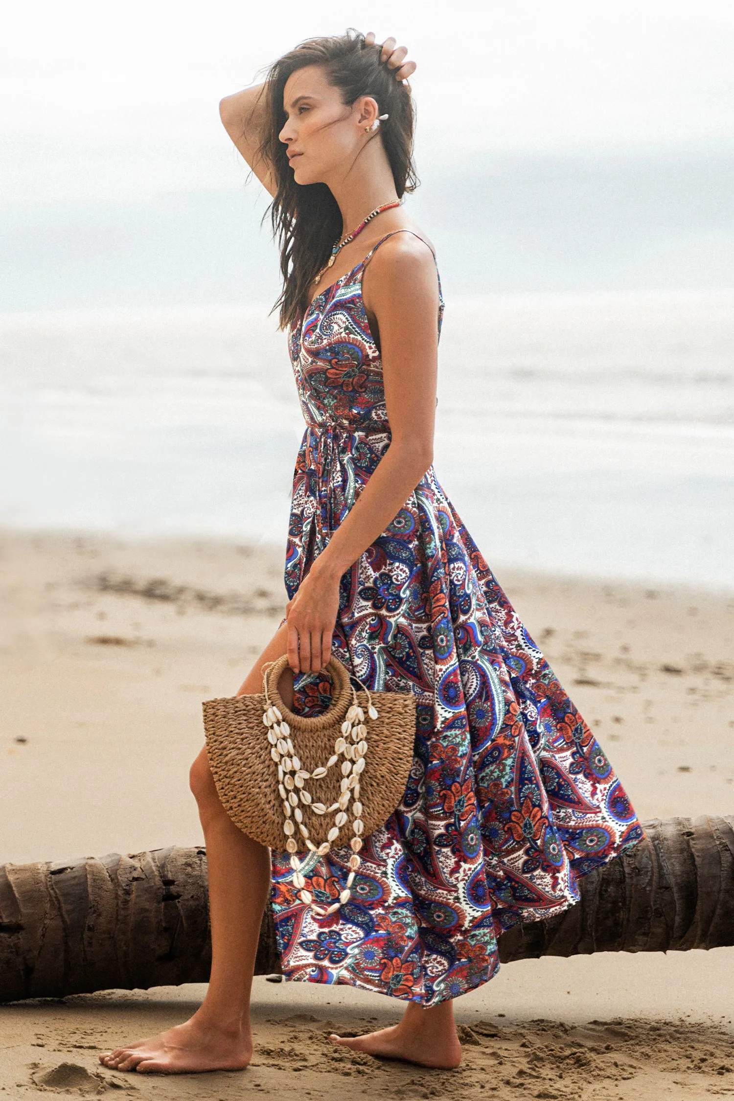 Paisley Print Belted Maxi Dress