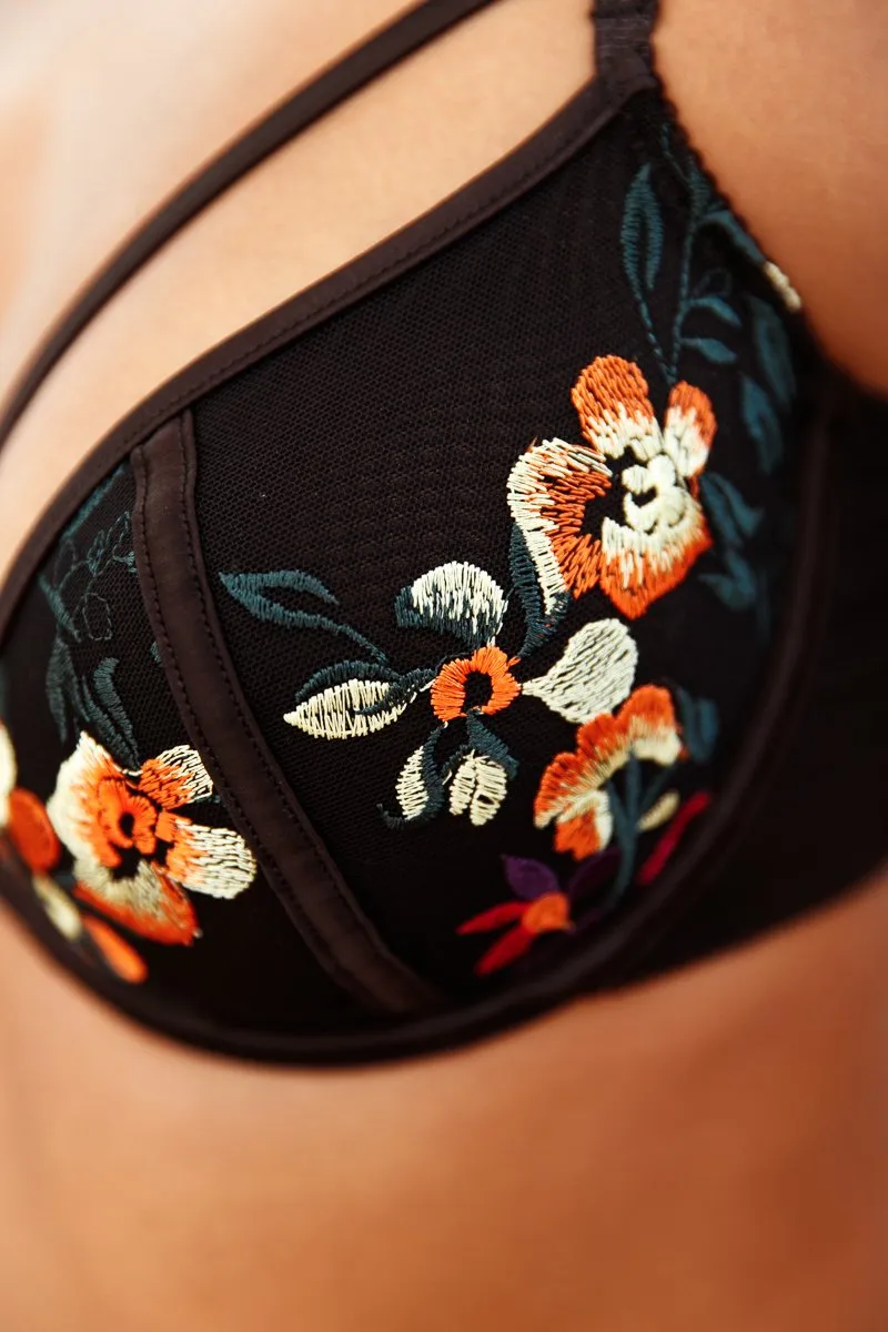 Penelope Black Embroidered Intimates Set