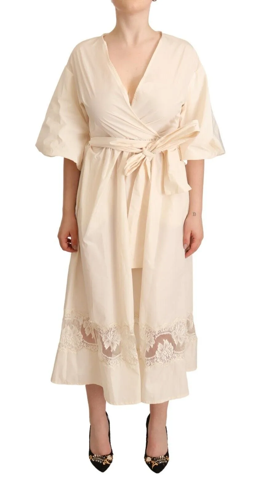 PINK MEMORIES Elegant Off White Maxi Wrap Dress