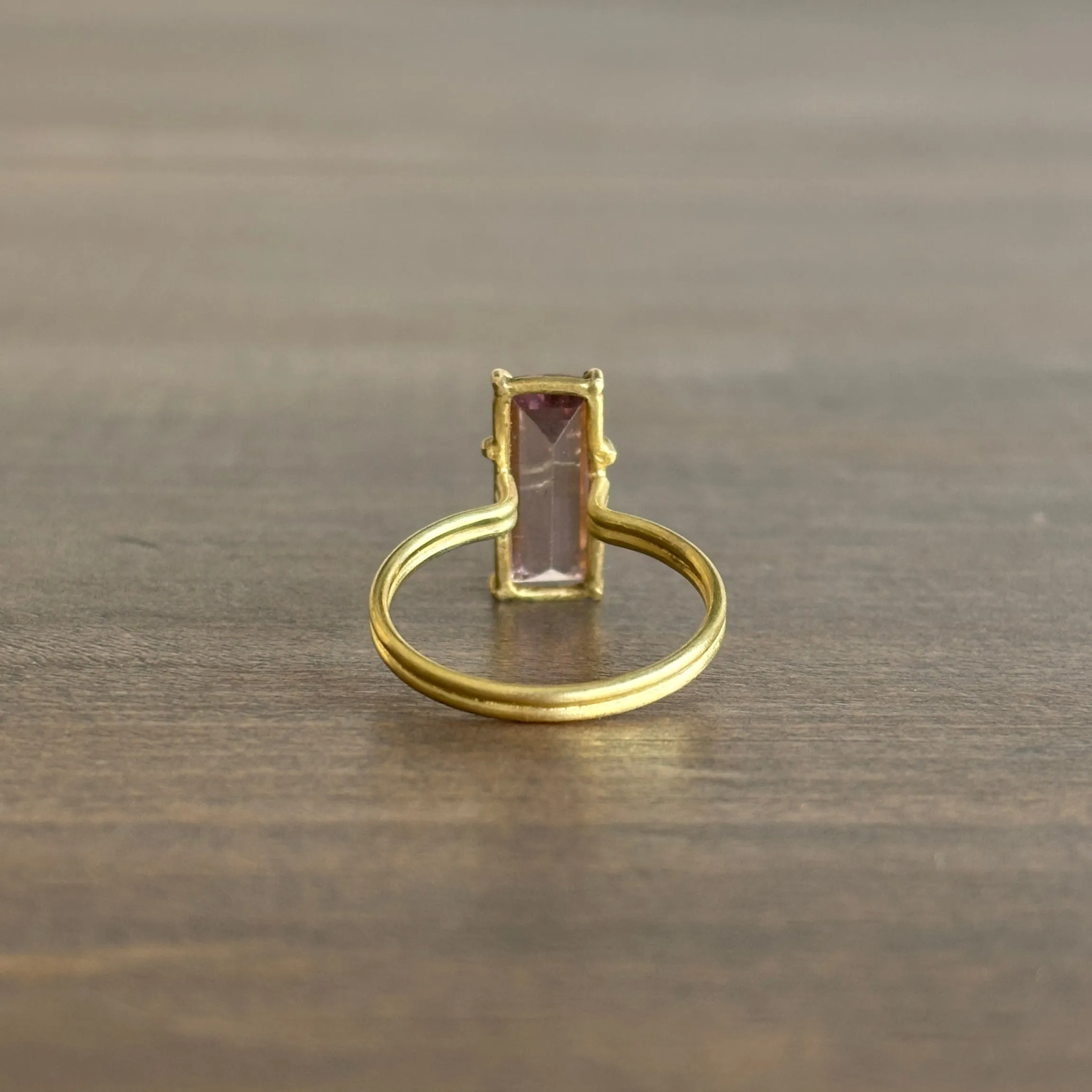Pink Tourmaline Emerald Cut Gem Ring