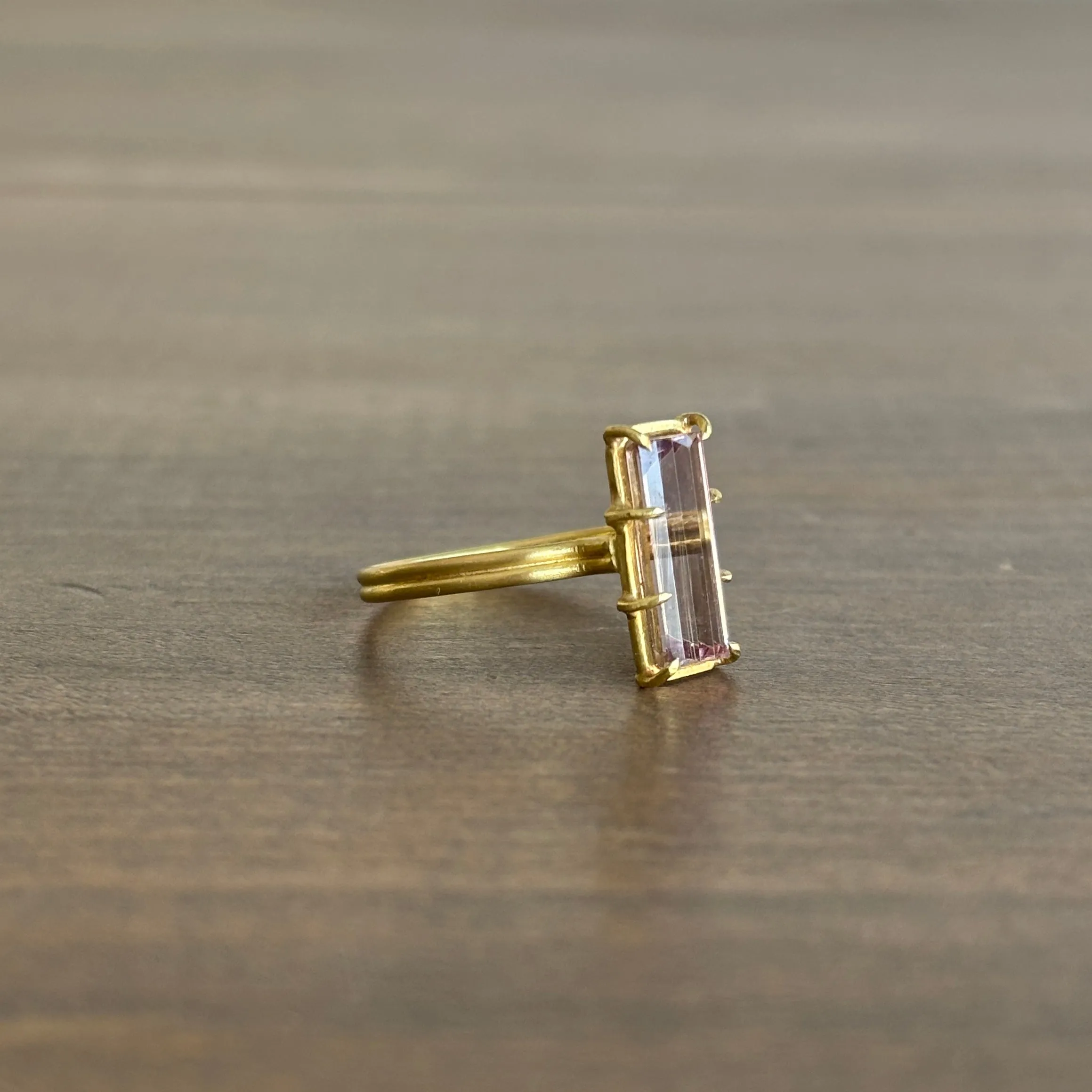 Pink Tourmaline Emerald Cut Gem Ring