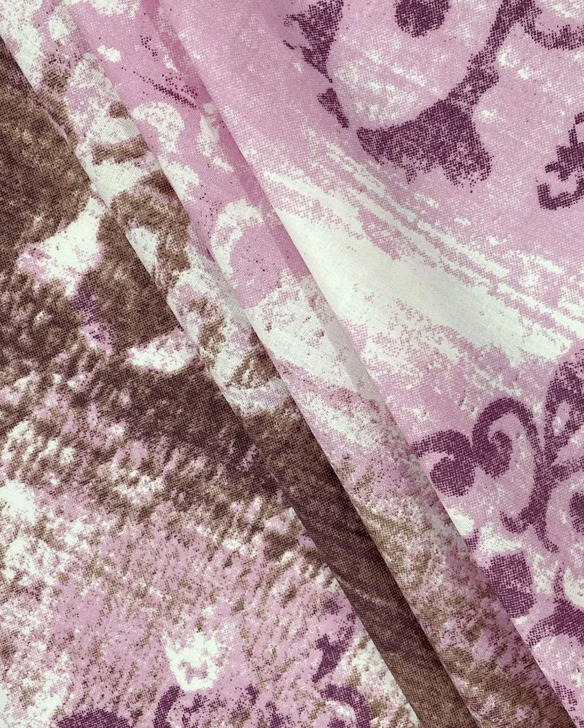Pink Veda Ethnic Motif Pure Cotton Single Bedsheet With Pillow Cover | 90 x 60 inches