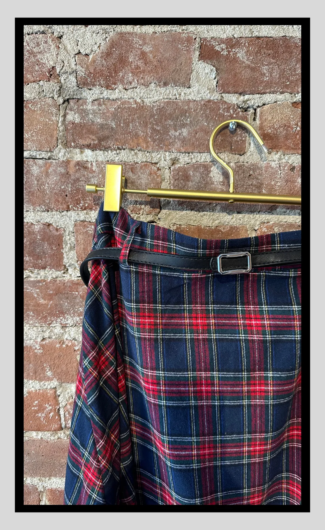 Plaid Belted Midi Skirt