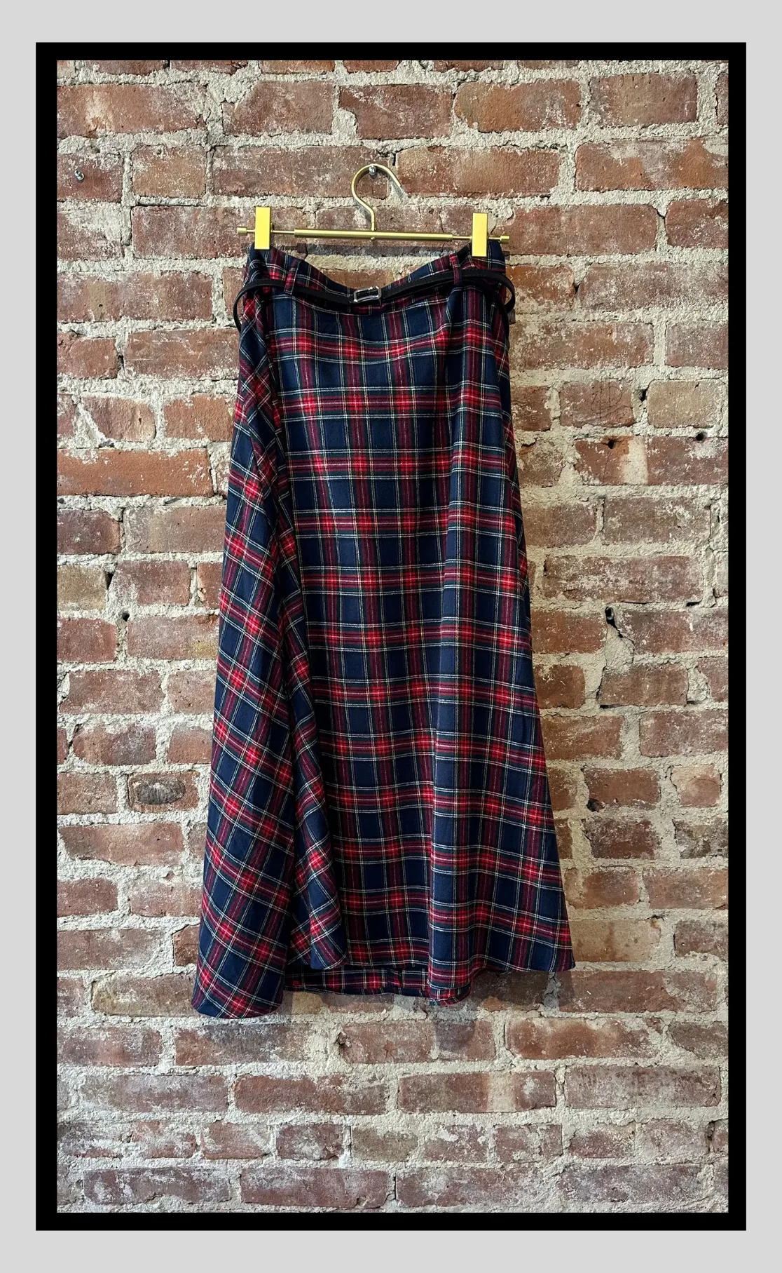 Plaid Belted Midi Skirt