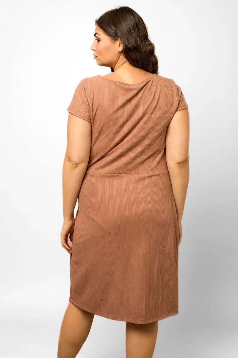 Plus Size Short Sleeve Side Waist Tie Dress
