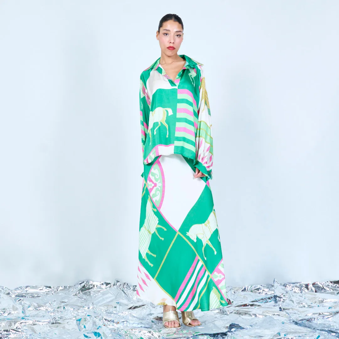 Printed silk touch midi skirt wholesale