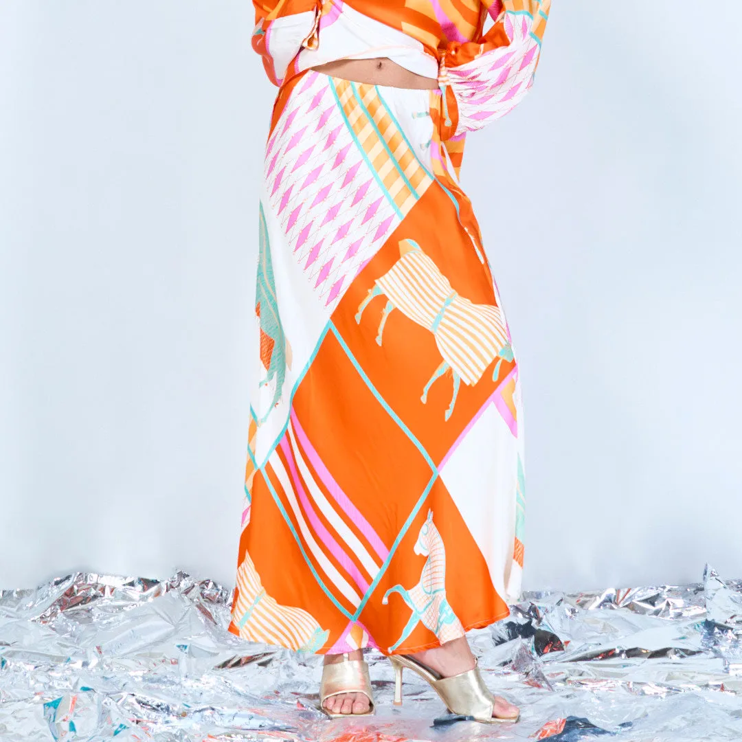 Printed silk touch midi skirt wholesale