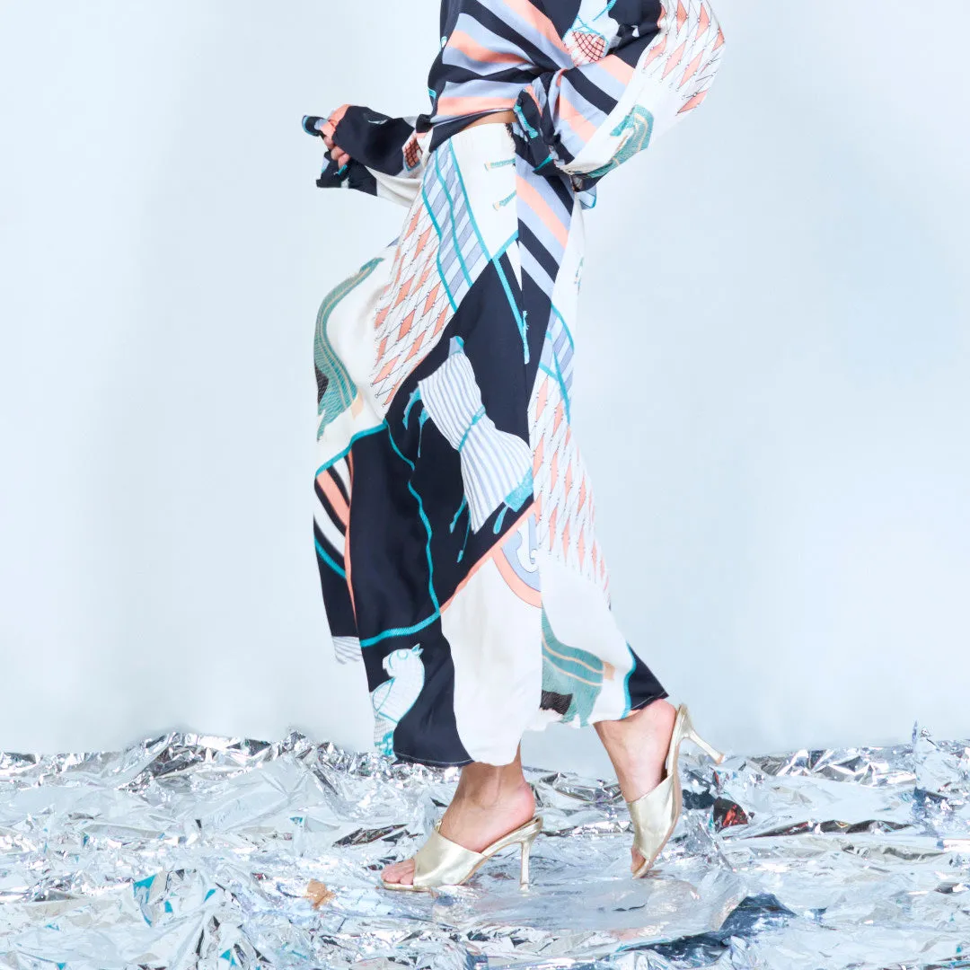 Printed silk touch midi skirt wholesale