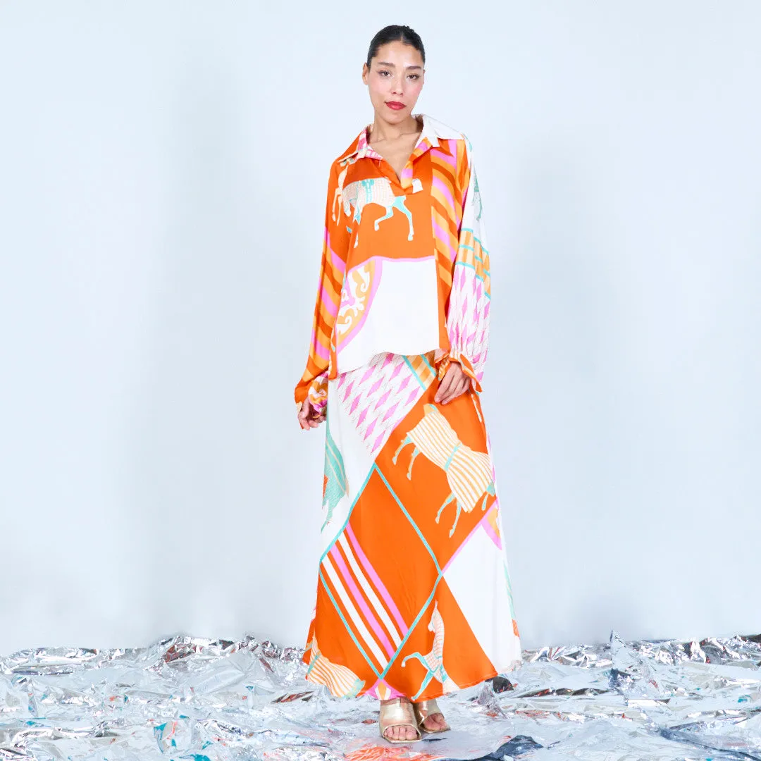 Printed silk touch midi skirt wholesale