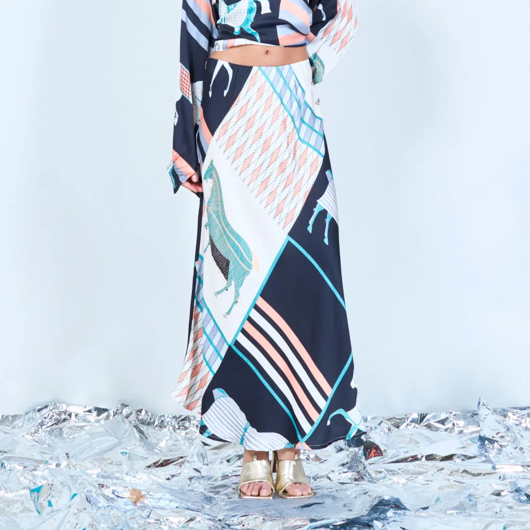 Printed silk touch midi skirt wholesale