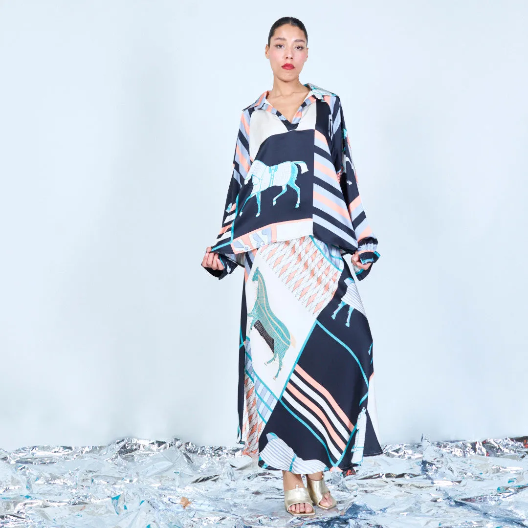 Printed silk touch midi skirt wholesale