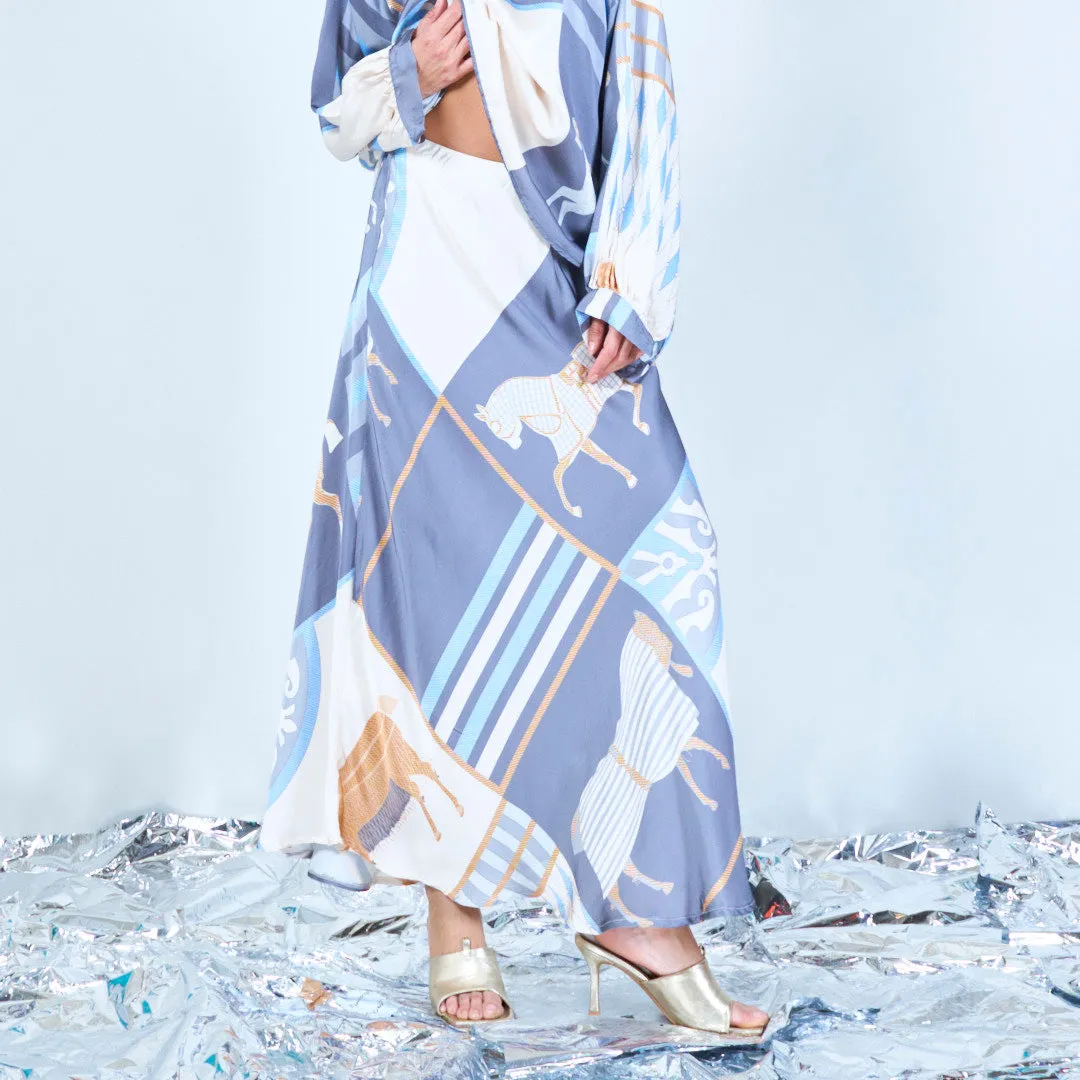 Printed silk touch midi skirt wholesale