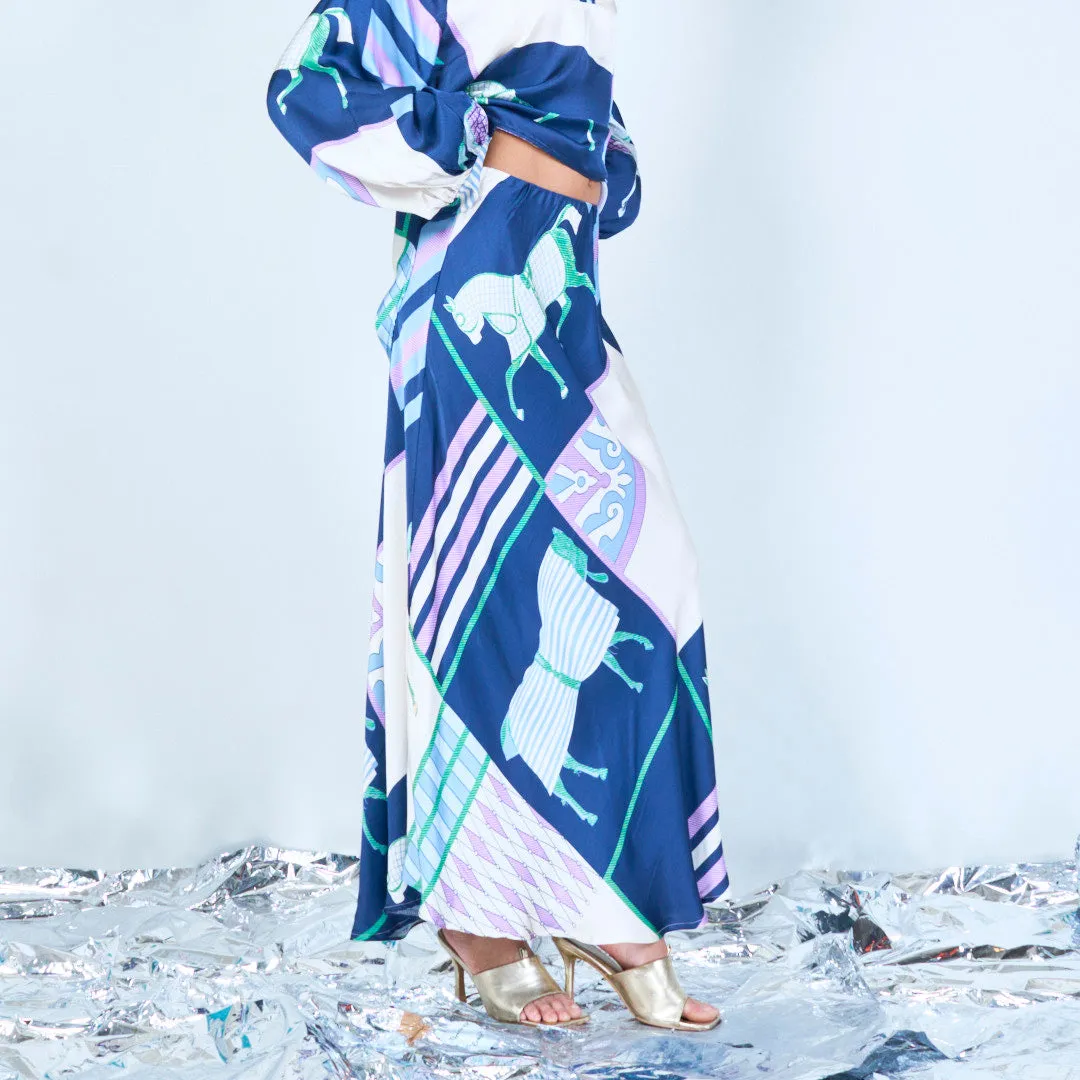 Printed silk touch midi skirt wholesale