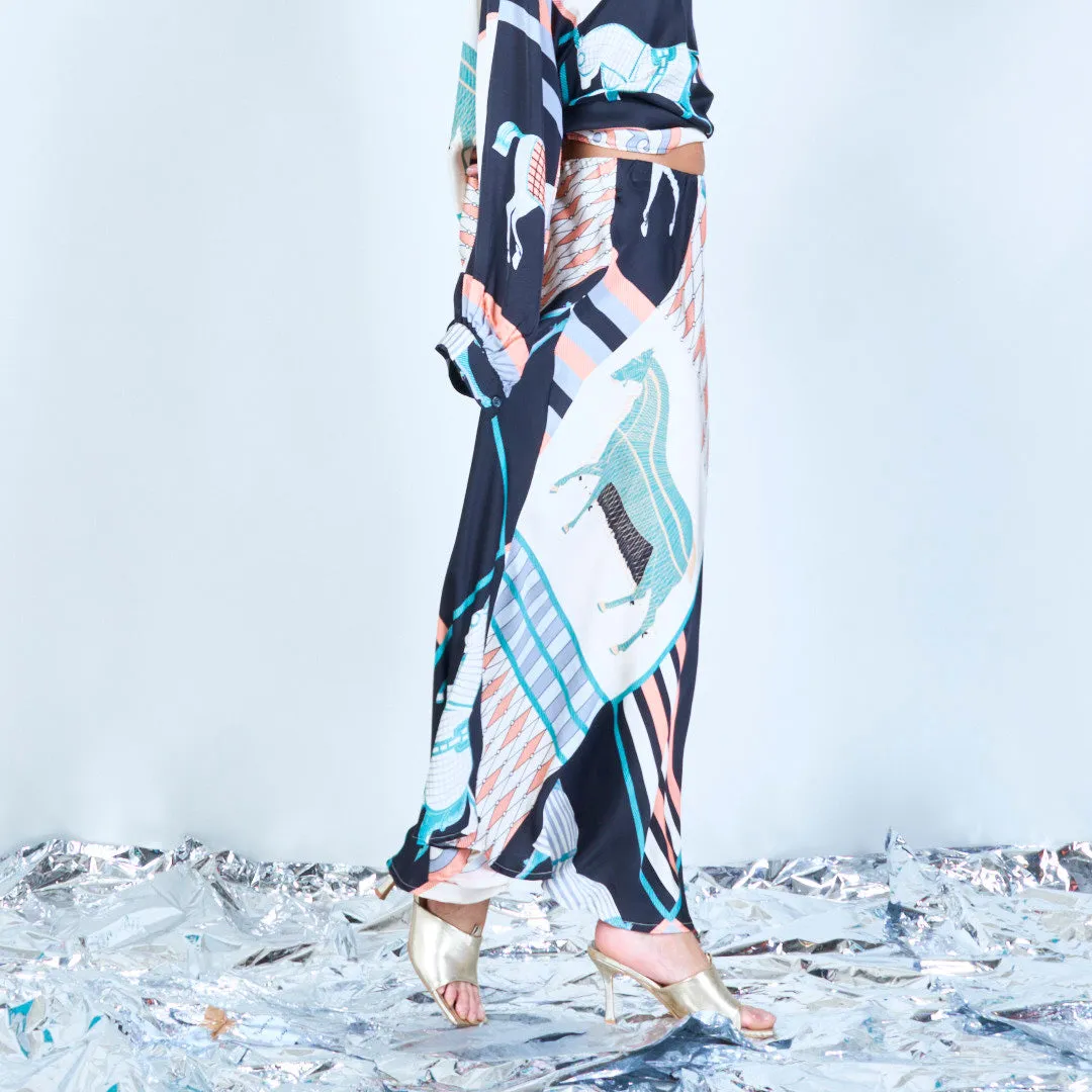 Printed silk touch midi skirt wholesale