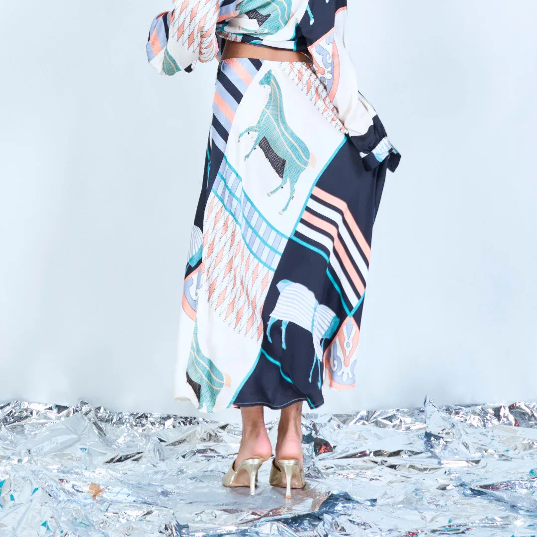 Printed silk touch midi skirt wholesale