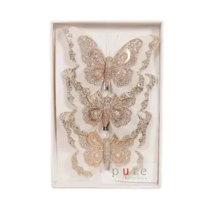 Pure Christmas Butterfly Clip White Champagne Set of 3