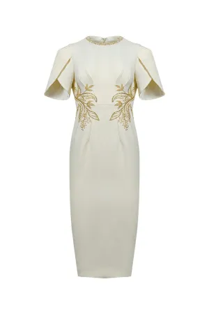 Reborn Pencil Short Sleeved Gabardine Midi Dress