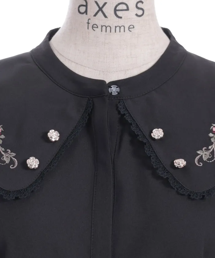 Rose Embroidery Big Collar Blouse