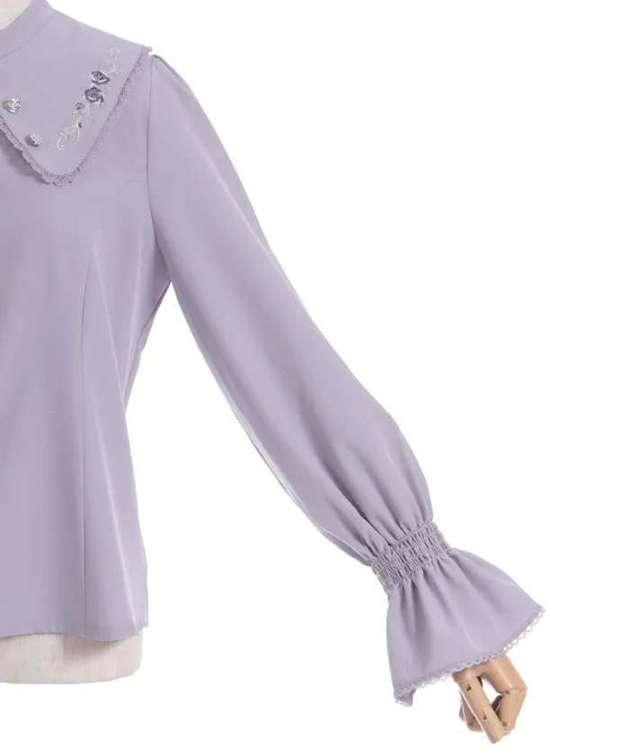 Rose Embroidery Big Collar Blouse