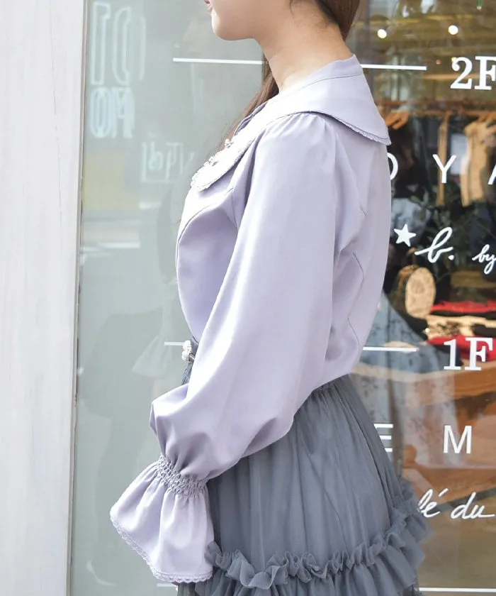 Rose Embroidery Big Collar Blouse