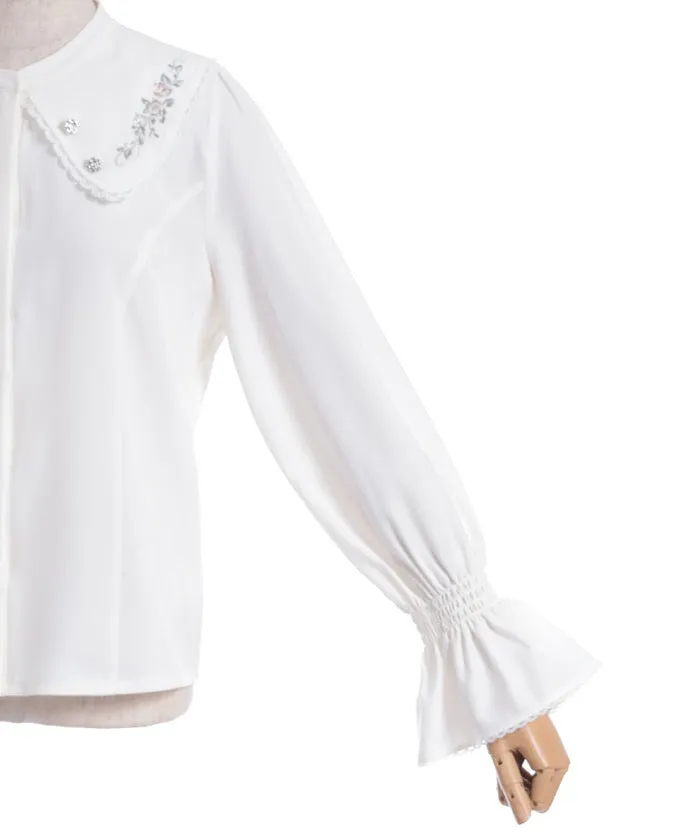 Rose Embroidery Big Collar Blouse