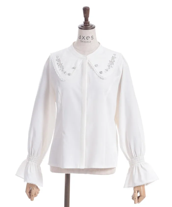 Rose Embroidery Big Collar Blouse