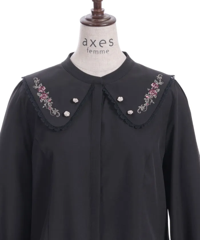 Rose Embroidery Big Collar Blouse