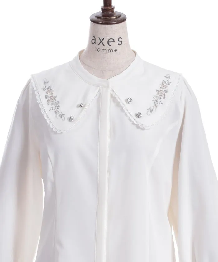 Rose Embroidery Big Collar Blouse