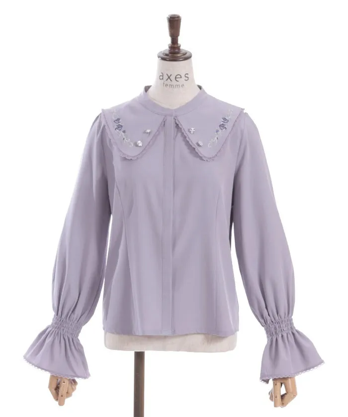 Rose Embroidery Big Collar Blouse