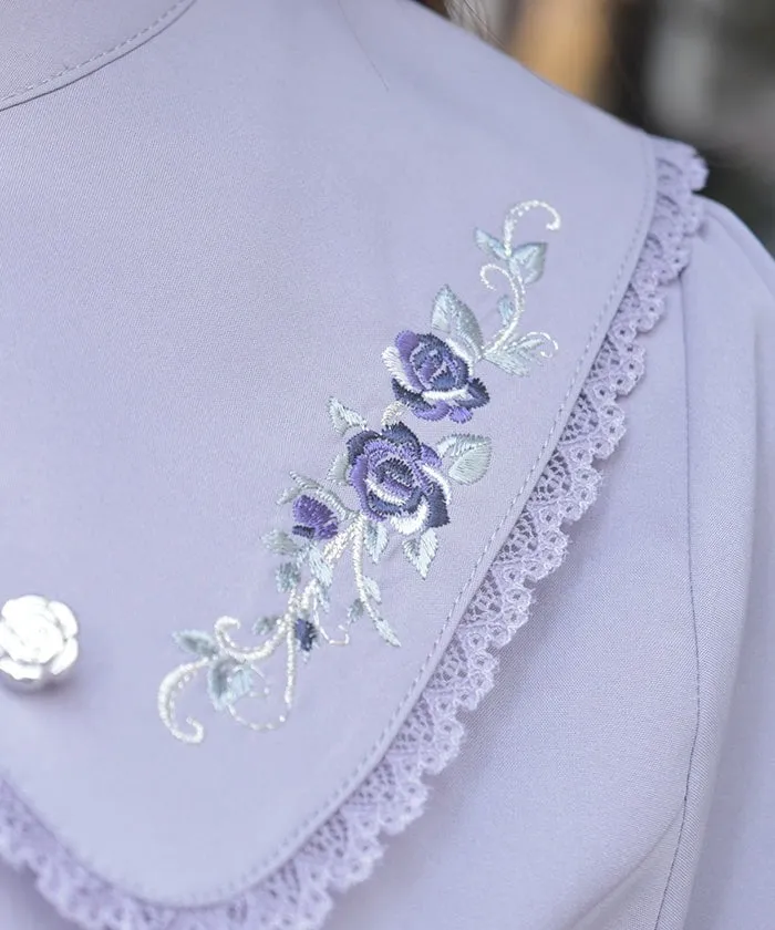 Rose Embroidery Big Collar Blouse