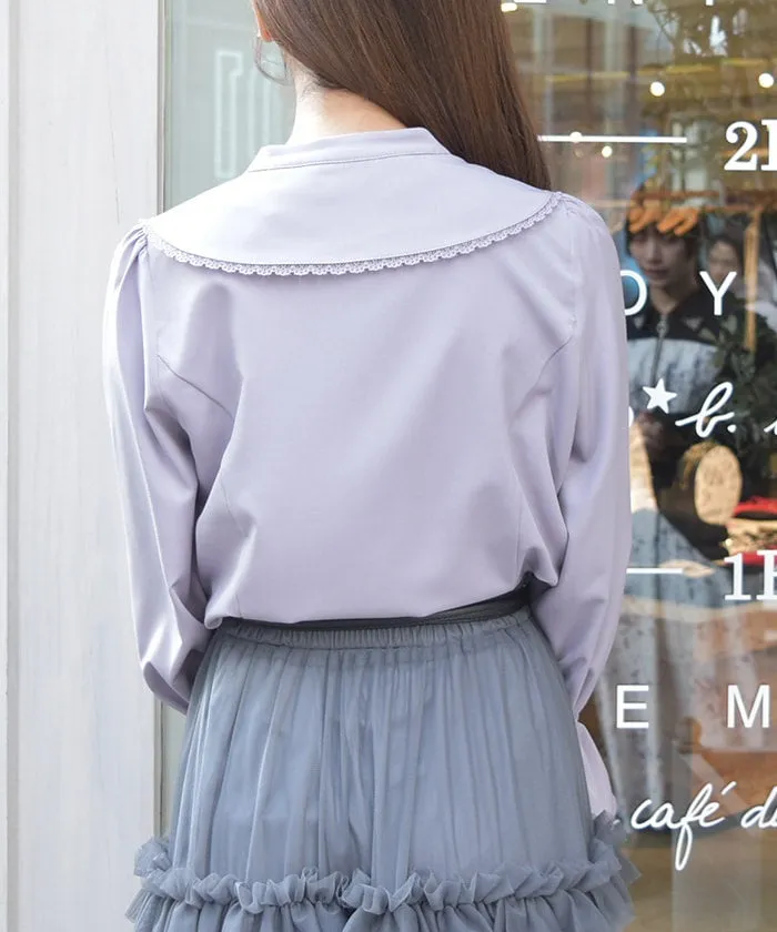 Rose Embroidery Big Collar Blouse