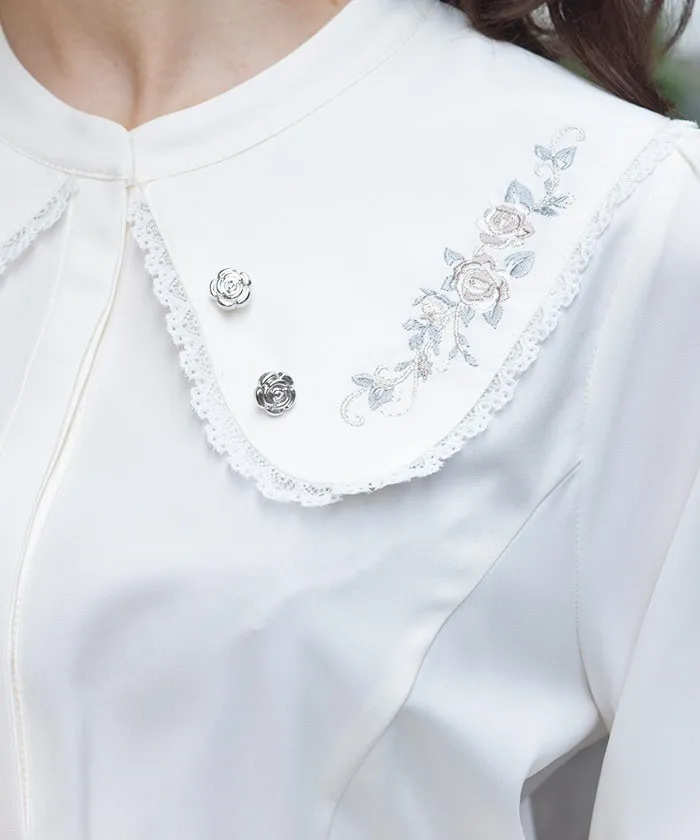 Rose Embroidery Big Collar Blouse